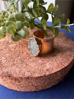 Gold-tone Cuff Ring with Druzy Accent